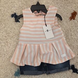 7 For All Mankind Pink and White Striped Top